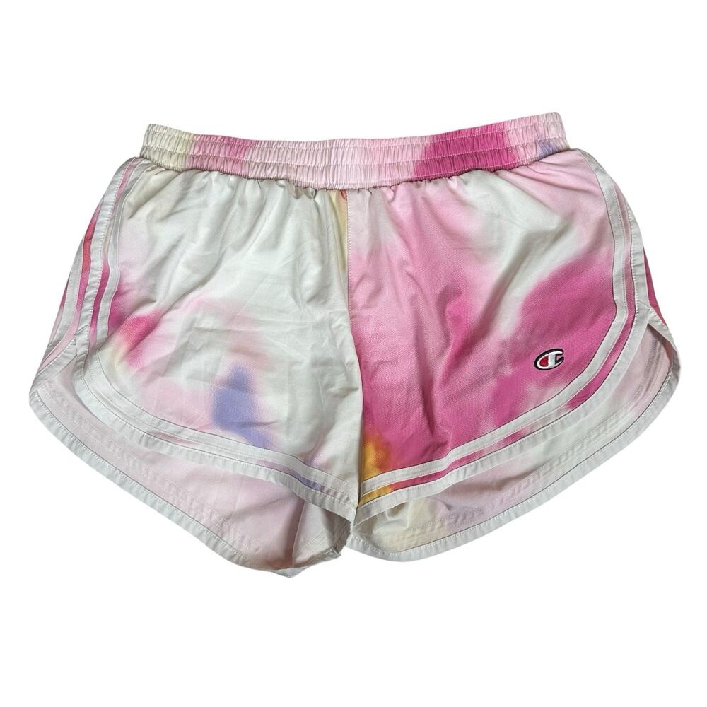 Champion Womens S Pink Tie Dye Double Dry Lined Varsity‎ 3.5" Athletic Shorts